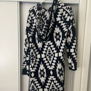 Navy and white print hooded cardigan